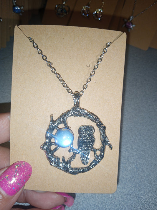 925 owl moon necklace